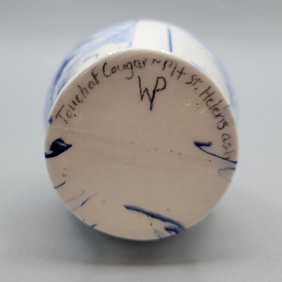 Mt St Helens Ashware Blue White Ceramic Bud Vase Swirled Marbled Design - Picture 7 of 7